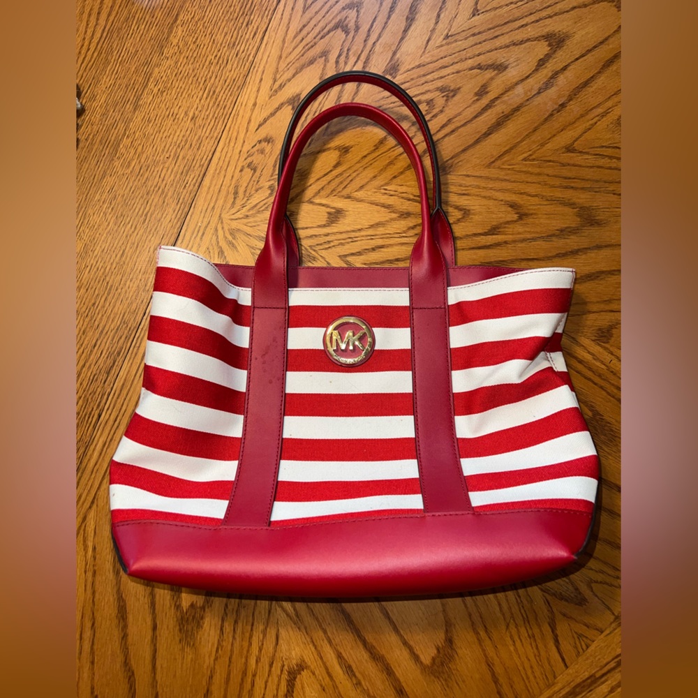 Authentic Michael Kors Red and White Striped Purse